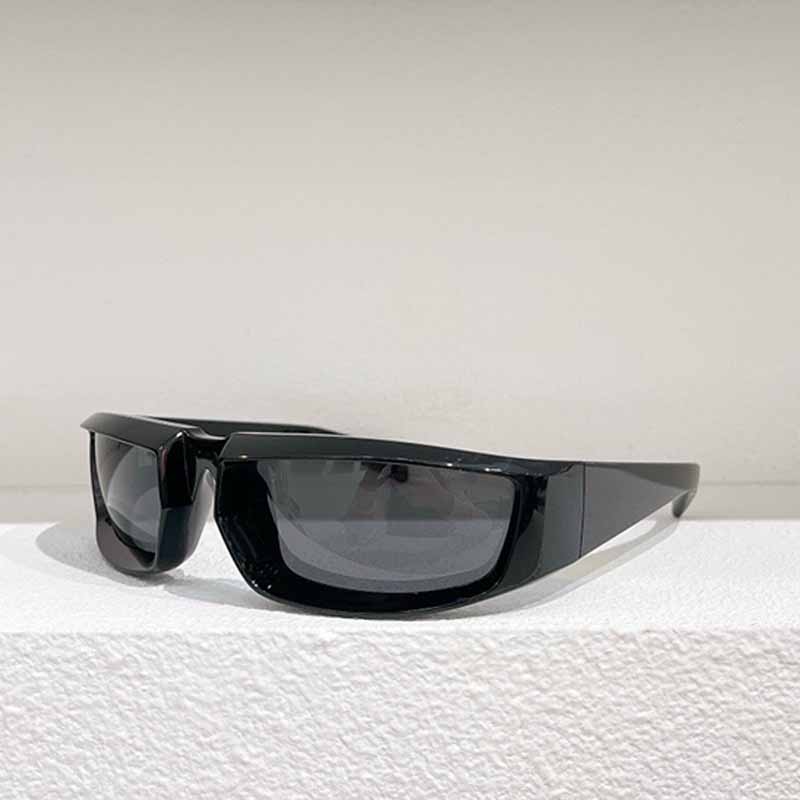 Sunglasses For Women Designer Futuristic Wraparound Rectangle Sun glasses SPR 25Y Black Acetate Frame Dark Grey Lens Wide Temple UV400 Modernist Sha