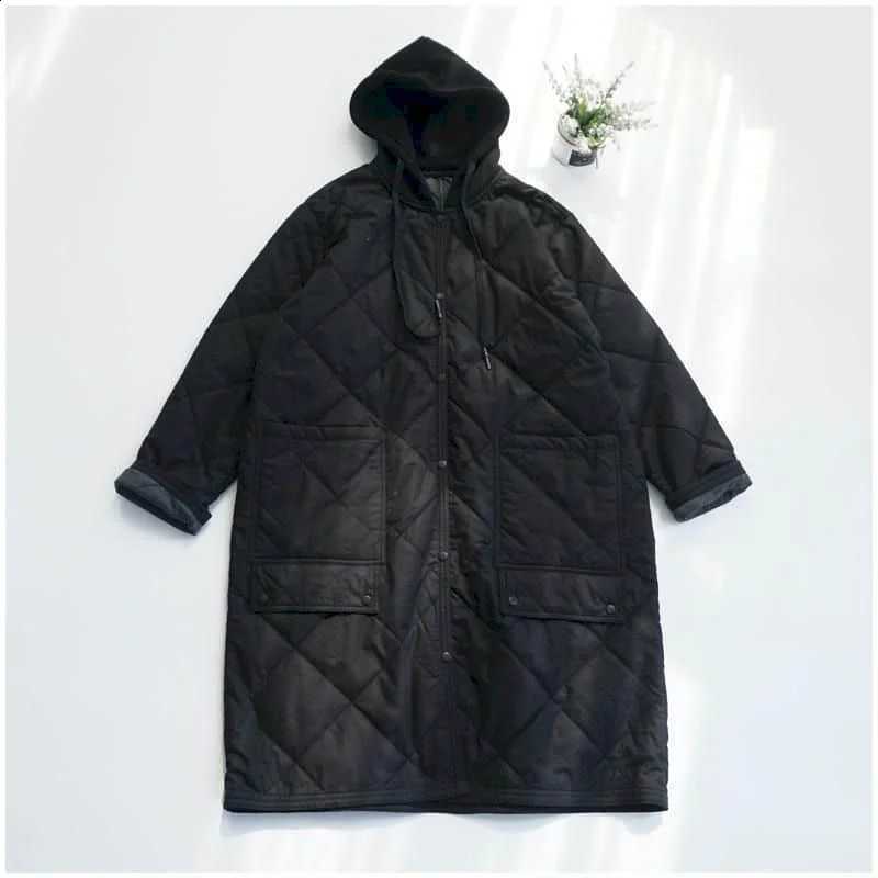 Quilted Coats Hooded Jackets for Women Long Sleeved Lightweight Cotton Added Knee-length Casual Vintage Winter Women Clothing H260917