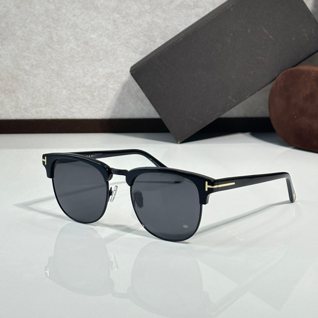 Vintage Browline Half Rim Sunglasses Gold T Logo Acetate Top Metal Bottom Frame Driving Sun Glasses