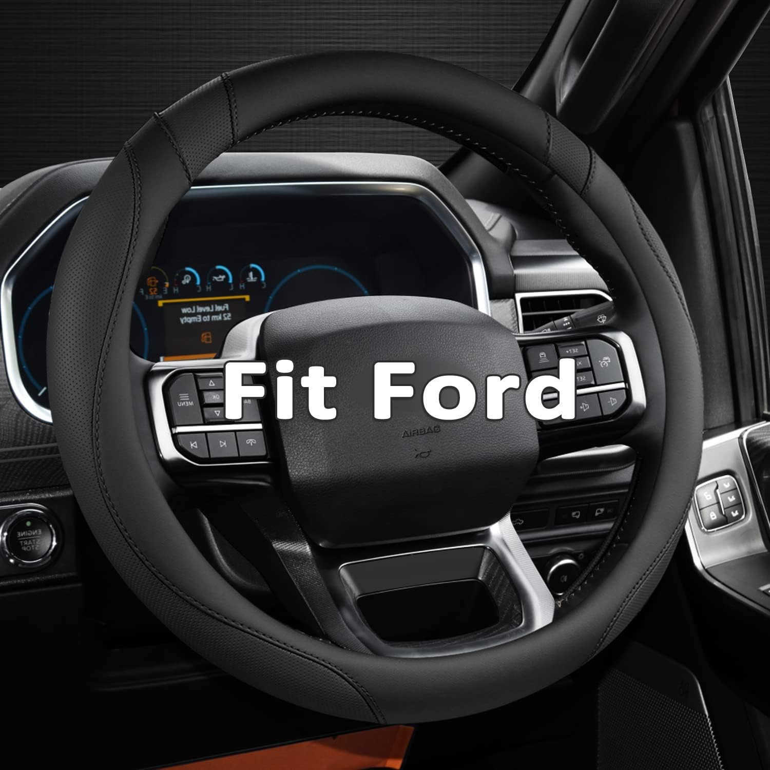 New car steering wheel cover leather perforated non-slip breathable universal fit for 14.5-15 inch (38cm) steering wheels L26917