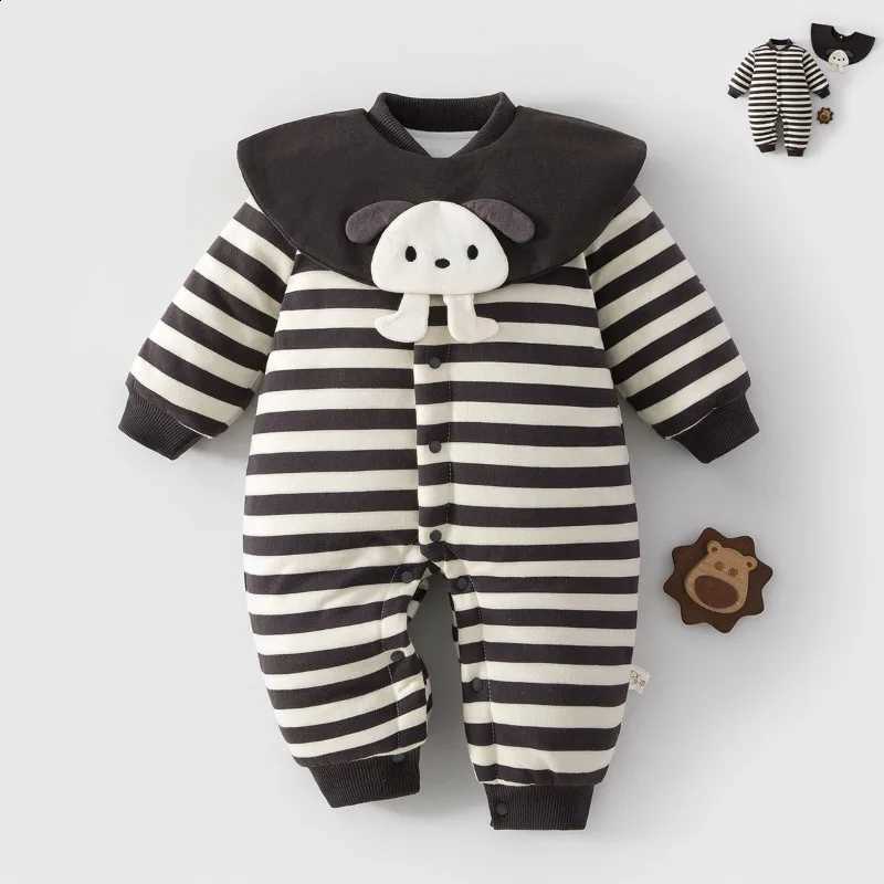 Cute Baby Jumpsuit New Newborn Doll Collar Striped Long Sle Soft Thicke Warm Cotton Jacket Bodysuit for Baby Girls BoysW260917