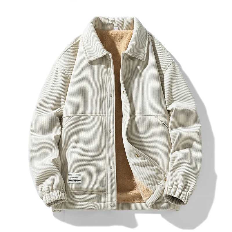 Autumn Winter Warm Corduroy Jacket for Men Flip Collar Plush Lining Strtwear Korean Fashion Casual Men Cotton Clothing Quty S260918GZ5L