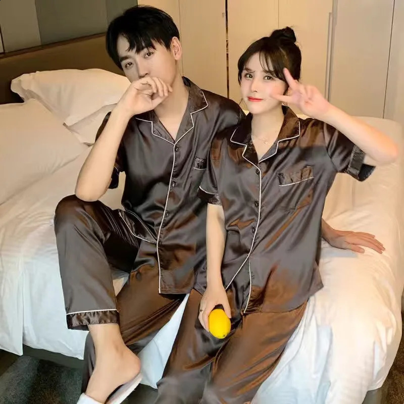 Fashion Pajamas Set for Couples Summer Short Sleeves Long Pant Nightwear for Lovers Women and Men Matching Pyjamas 260917
