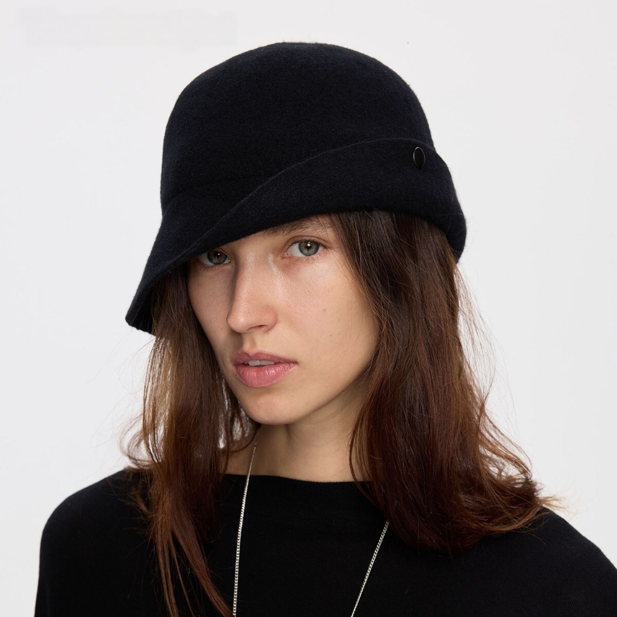 26 Wool round-top with foldable brim same style warm retro Hepburn-style wide-brimmed hat for autumn winter black hat