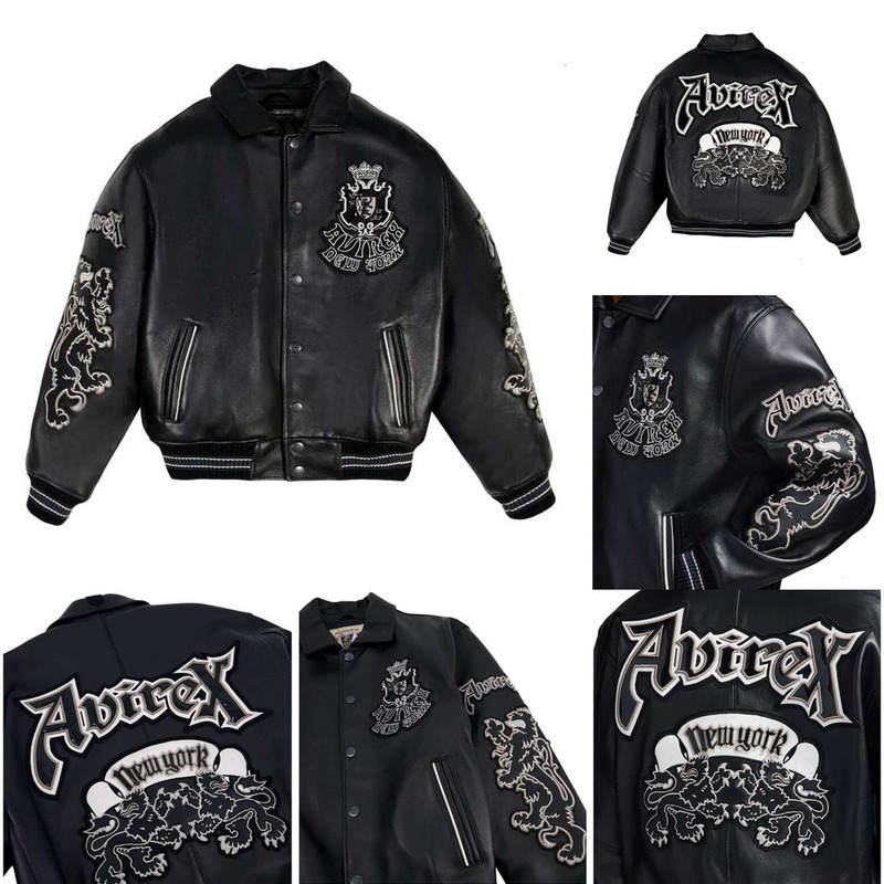 designer Avirex two-tone goth leather jacket New Arrival Men's Color-Block European with Embroidery Casual Genuine Leather Jacket