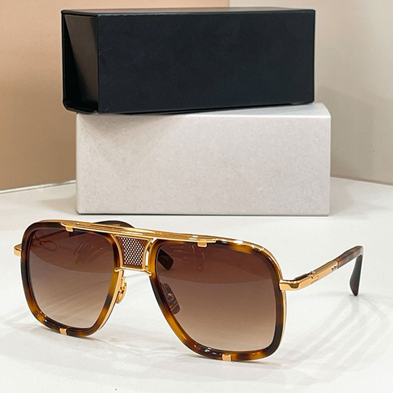 Retro Pilot Mach Series Sunglasses Large Box Double Bridge Brand Iconic Staircase Lens Design Tortoiseshell Splicing Gold Metal Womens Casual Glasse