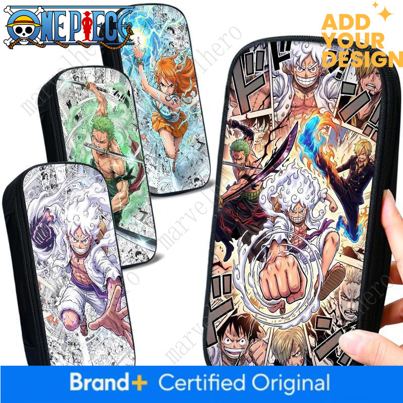 Three-layer large-capacity pencil case, featuring Luffy from One Piece, straw hat design, pirate-themed, simple and stylish stationery box for boys