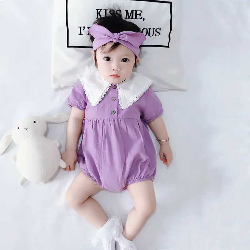 Cute Bubble Sle Solid New Color Rpers Shirt Collar Jersey with Hair Accessories Set for 0-1 Years Old Unisex Baby ClothesW260917