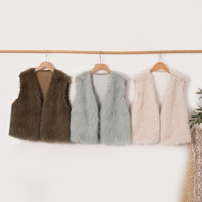 Women Cardigan Artificial Faux Fur Vest Solid Outwear Streetwear Fashion Brown Color Sleeveless Vneck Fluffy Waistcoat Jackets y260911