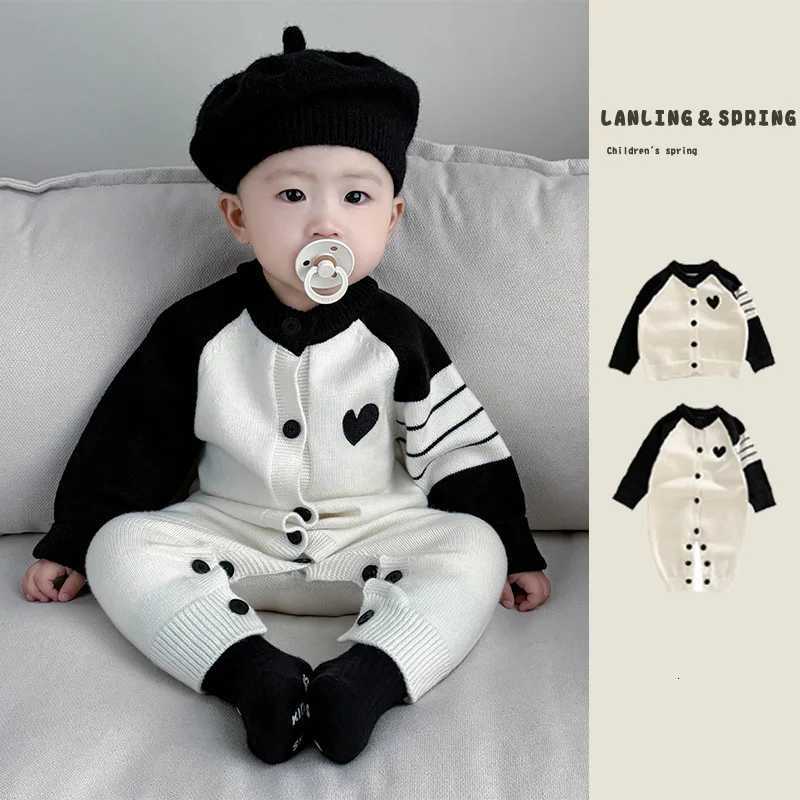 Black Autumn Kids New Spring Whitte Grey Patchwork Color Knitted Sweaters Long Sles Baby Rpers Newborn Boys Girls 1-3 YearsW260917