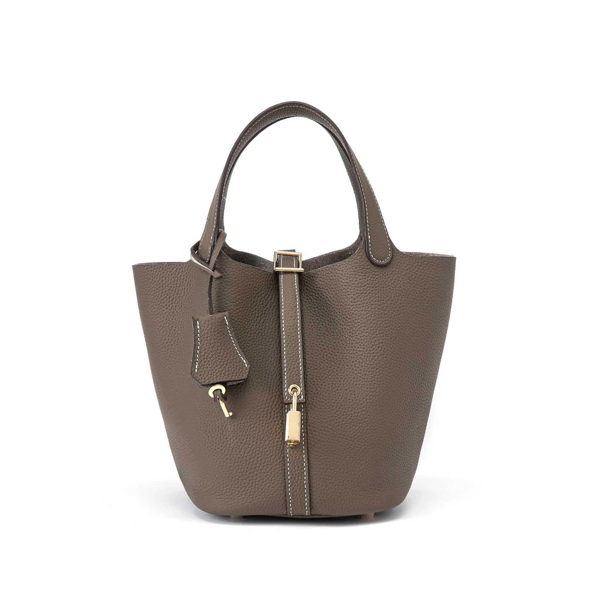 Top Layer Cowhide Bucket Handbag Women's Genuine Leather Large Capacity Vegetable Basket Bag City Simple Style Medium Size Lo... Z260918