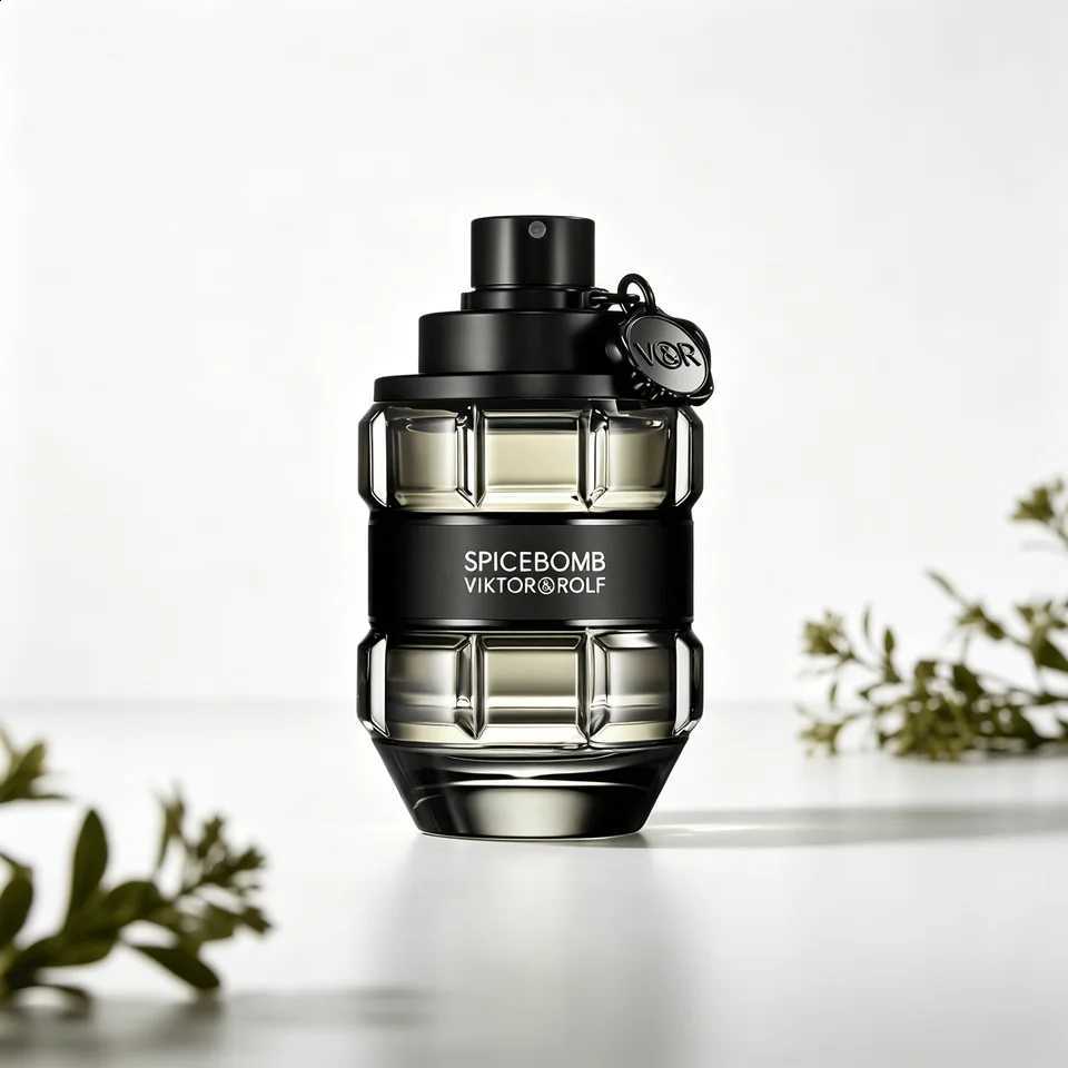 EDP Viktor Rolf Spicebomb Men Perfume Gentle Spicy Jasmine Woody Scent Clear Faceted Glass Bottle Black Strap Tag Luxury Gift Perfume for Him N26081