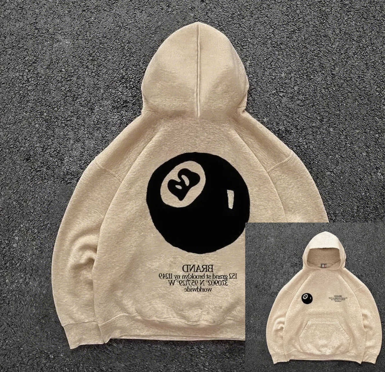 hoodie Retro 8-ball pattern Christmas hooded men's streetwear oversized pullover casual and fashionable sportswear daily wear and hip-hop style