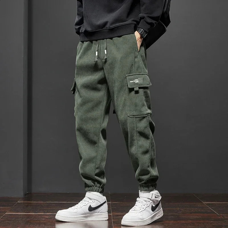 Men's Corduroy Harem Cargo Pants Elastic Waist Casual Joggers Sweatpants Spring Autumn Armygreen Gray Black Trousers Streetwear 260917