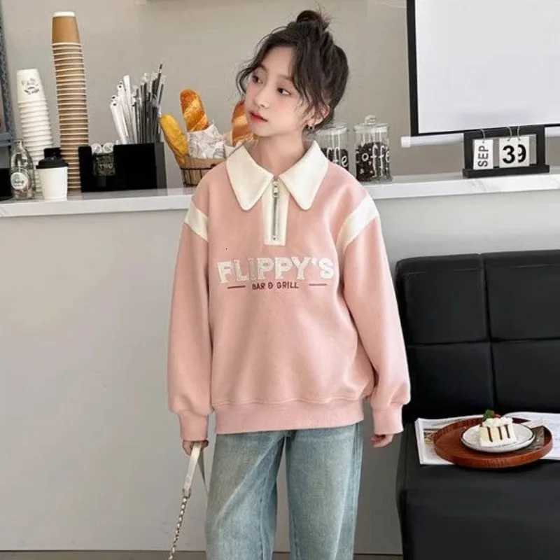 Slish Sweatshirts Girls' 2025 New Polo Crewneck Hoodie - Loose Fit Spring/Autumn Big Kids TopW260917