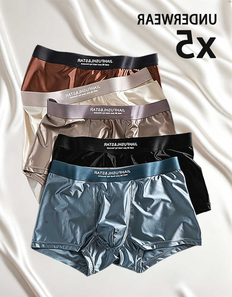 5Pcs Ice Silk Underpants Satin-like Boxer Briefs Summer Smooth Cool Solid Men's Underpants Comfortable Breathable Thin Mens Panties D260918