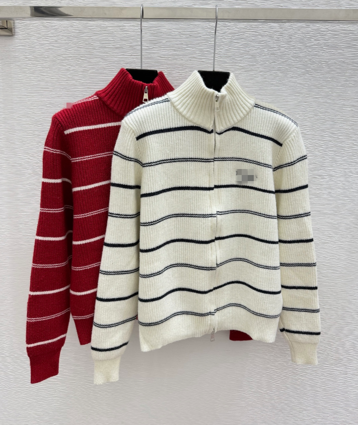 26 Women's Sweater Autumn/Winter Color Contrast Stripe High Collar Knitted Long Sleeve Cardigan Retro 916