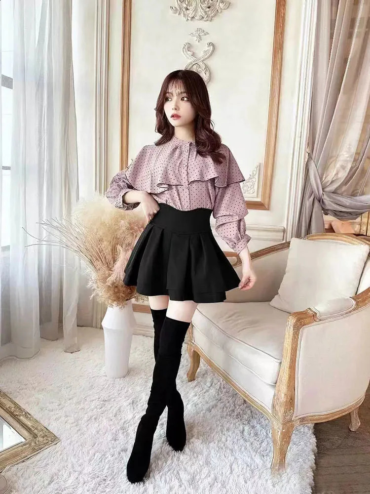 Japanese Style Lolita Black Skirts Women Spring Autumn Elastic Waistline Slim Short Pleated Female Mini Culottes Cute Girl 260918