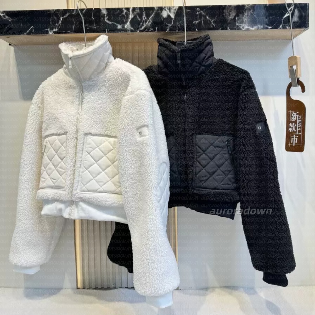 Designer Women's Yoga Lamb Wool Hair Jackets Navy Fleece Zipper Thick Winter Coat Cotton Crop Tops Hoodie Clothes Clubhouse Jacket Sports Sets