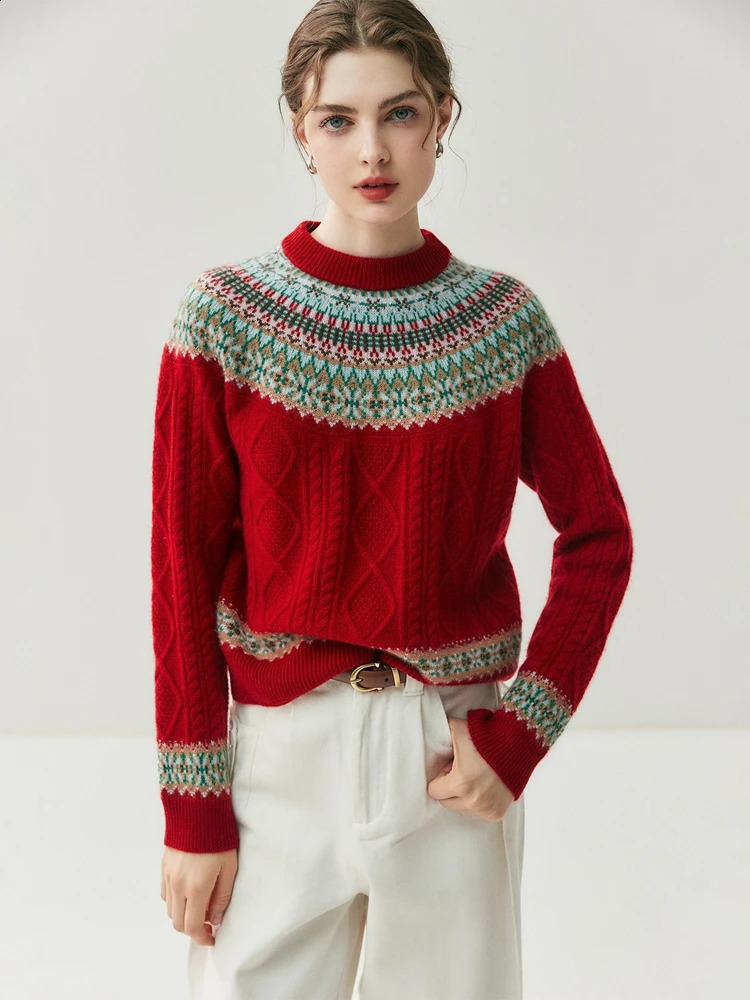 Women Pullover Sweaters 100% Cashmere Knitted Autumn Winter O-neck Loose Fair Isle Lazy Style Twist Flower Tops Light y 260917