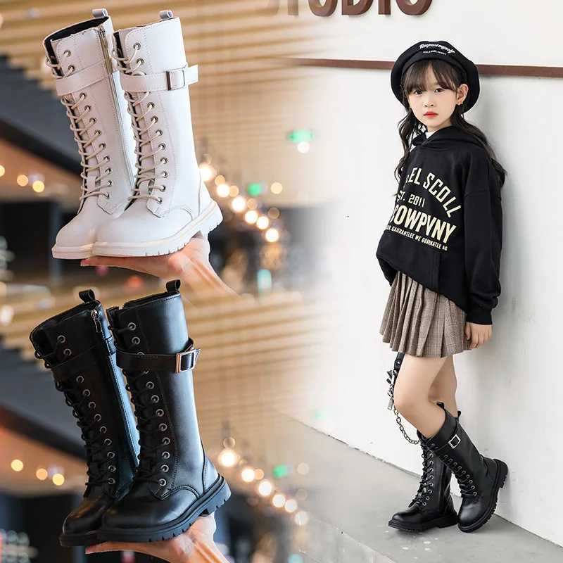 Zapatos Nia Fashion Kid Boot 2023 Winter New Girl Plush Leather Boot Soft Sole High Tube Boot Platform Kid Boot Retro Girl Boot X260917