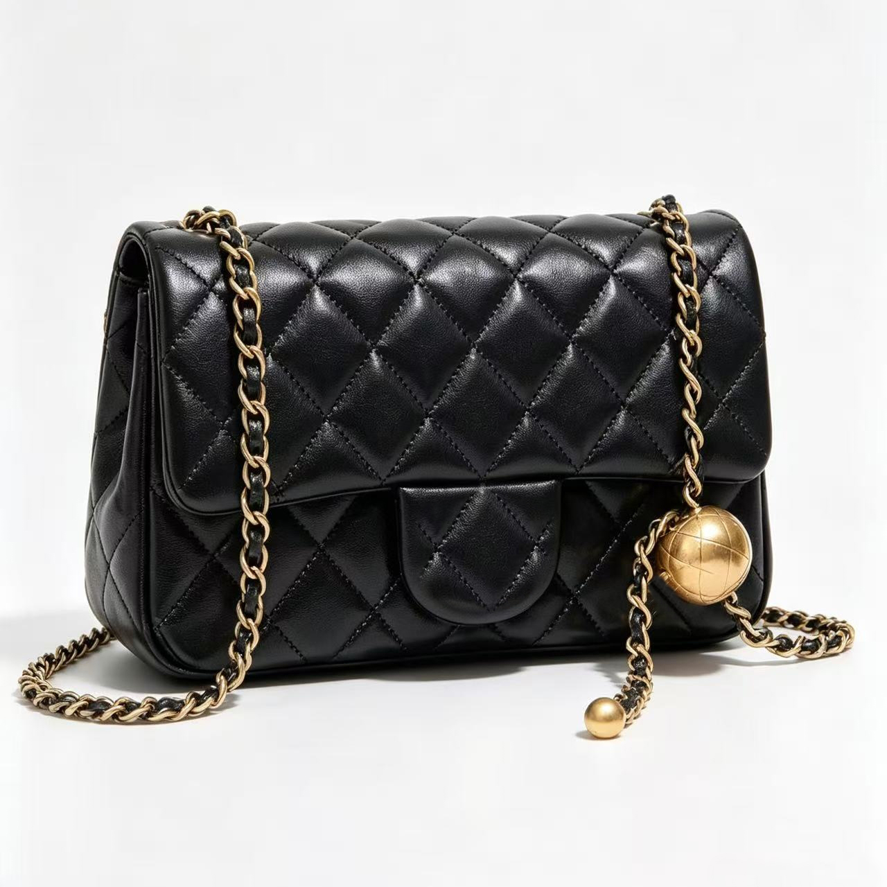 12A Top Quality Women Quilted Flap Shoulder Bag Crossbody Bag With Metal Ball Decor Adjustable Leather Woven Chain Small Handbag X039