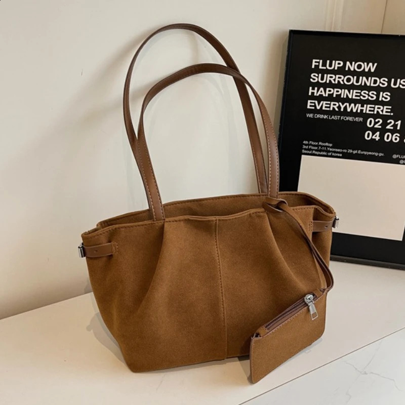 Faux Suede Solid Color Women's Shoulder Bags Casual High Capacity Female Purse Handbags Fashion Versatile Ladies Work Tote Bag 260917