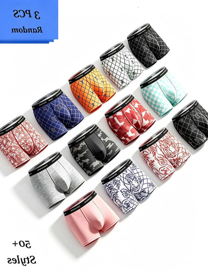 Men's Combo Underpants Ice 3-Piece Silk Boxer Briefs Mixed Style Breathable Ultra-Soft Flexible Cool Summer Everyday Underwear D260918