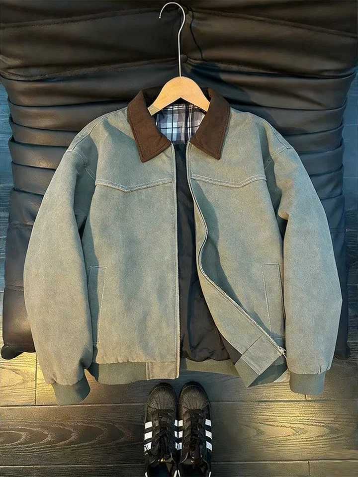 Cleanfit American Retro Baseball Jacket Men's Workwear Collar Contrast Color Cotton 100% Four Seasons Casual Outerwear S260918RRMX