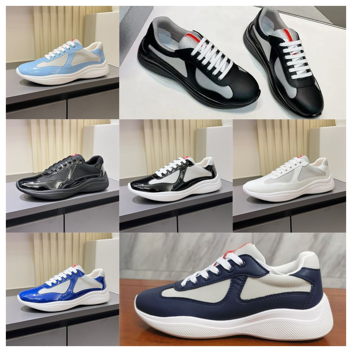 design shoes Unisex Urban Lace Up Sneakers Patent Leather Technical Fabric Upper Light Weight Bi Material Rubber Sole Fashion Daily Street Style Foo