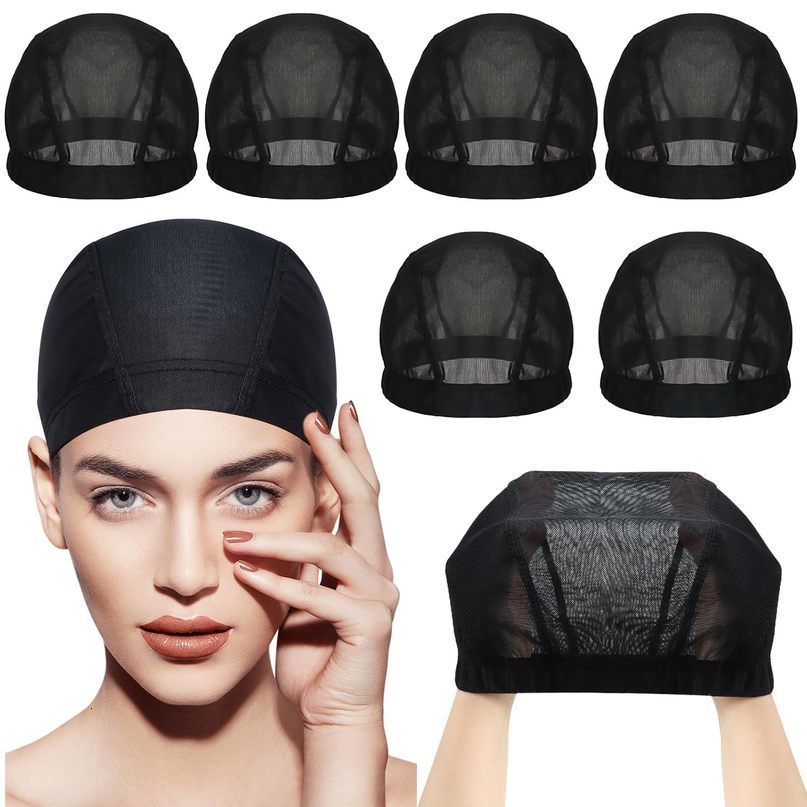 6 PCS MeshBlack Caps for Women breathable and comfortable Stretchable Nylon Net Dome Cap Suitable Daily Life 260908