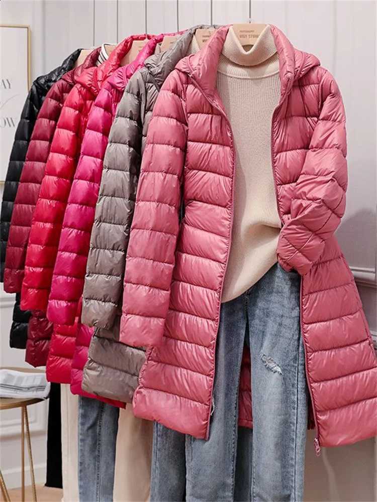 Winter Hat Detachable Hooded Down Jacket Women Midi Long Warm Light Thin White Duck Down Coat Parkas Lady Bigsize Puffer Outwear H260917