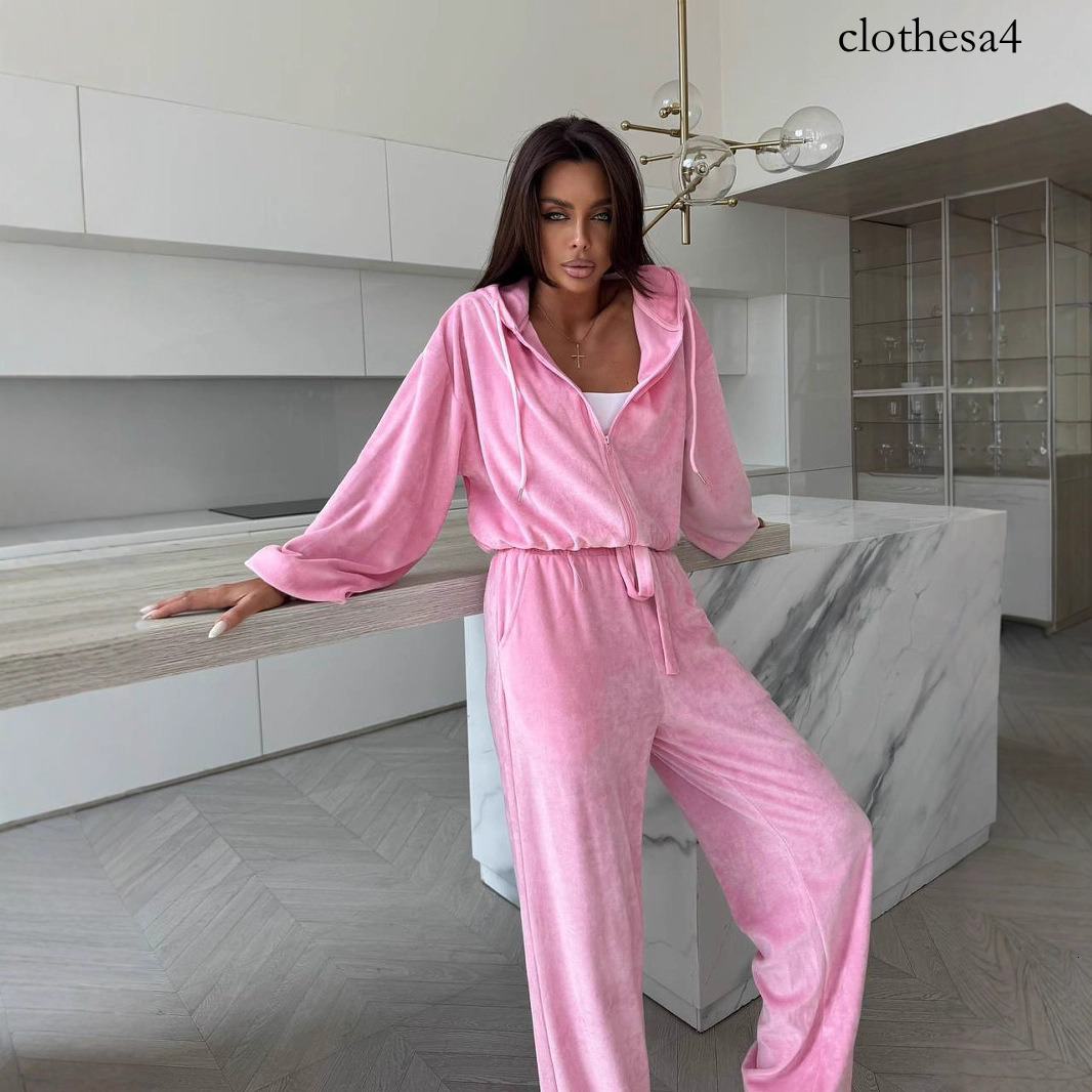 Elegant Zipper Solid Color Loose 2Pc Outfits Women Fashion Zipper Sporty Sets Casual Long Sleeve Hoodies Coats & Long Pant Suit