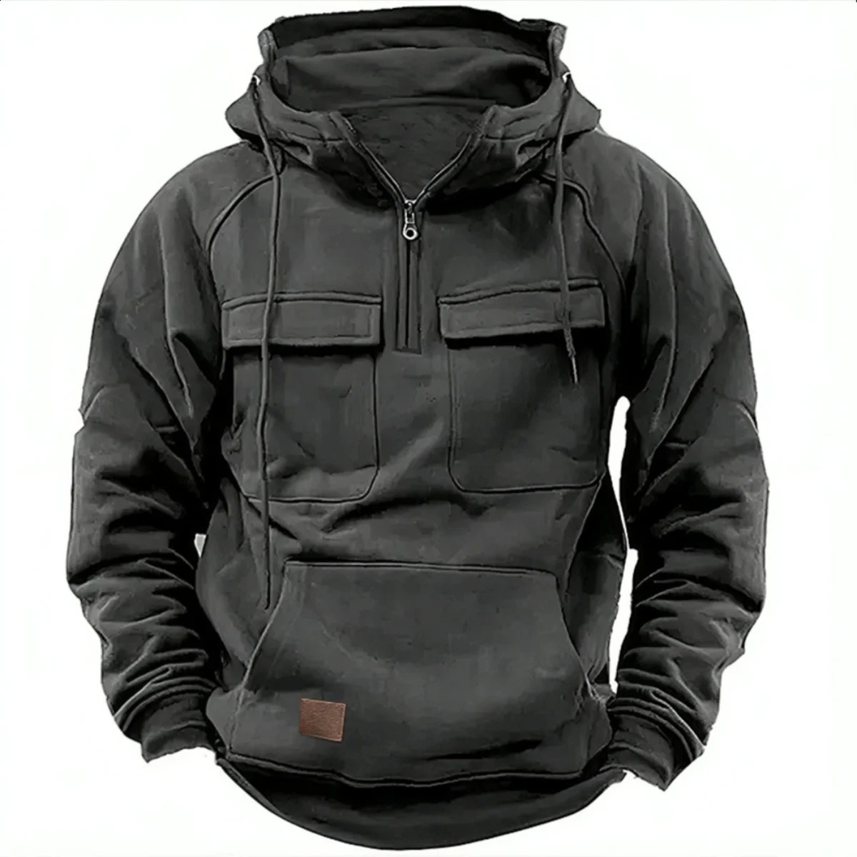 AutumnWinter Mens Hooded SolidColor Casual Hoodie Fashionable Young Mans MultiPocket Patch Hoodie Pullover Shirt 260918
