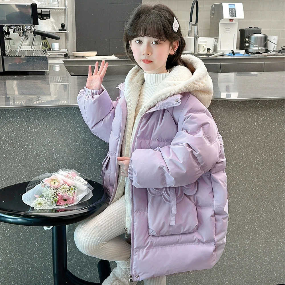 Coat Girls' Cotton 2025 New Winter Thick Hooded Long Sle Children's Clothing Pink Purple Warm Girls' Jacket 5-15 Years RM79W260917