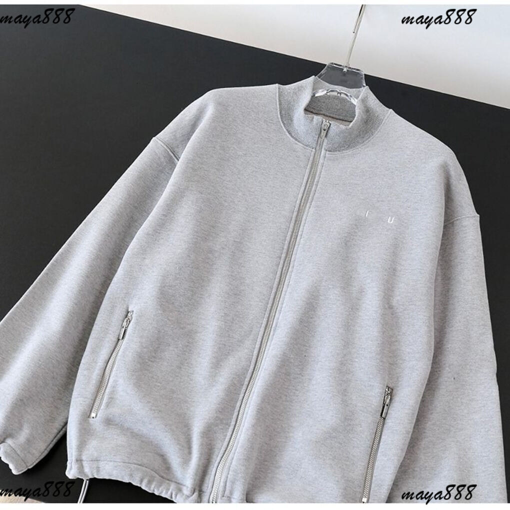 Miu Jacket Designer Women Trend Brand Cotton Tech Fleece Hoodie Autumn Clothing Sweater MM Letter Embroidery Street Wear Stripe Pullover Winter Warm