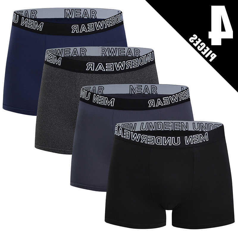 4-piece Men's Solid Color Underpants Elastic Waistband Letter Four Cornered Pants Breathable And Comfortable Plus Size Youth Flat Leg Pants D26