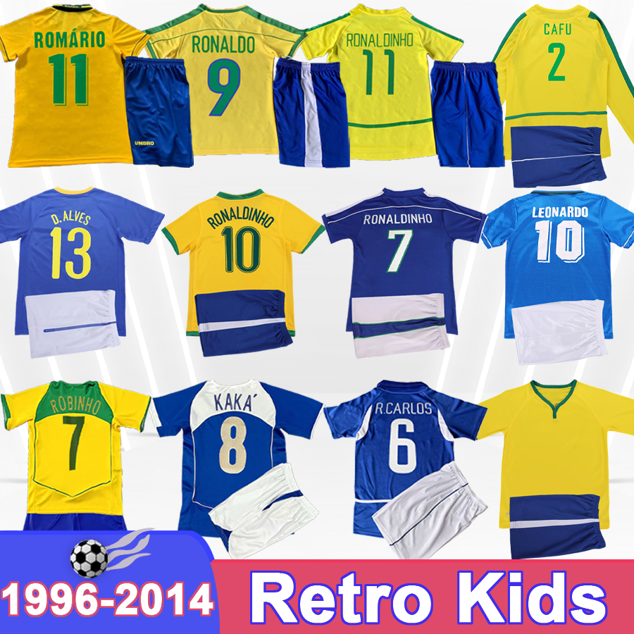 1970 2011 ROMARIO Retro Kids Kit Soccer Jerseys 70 80 94 98 LEONARDO Home Yellow Away Blue Vintage Football Shirts Long Sleeves Vintage Child Unifor