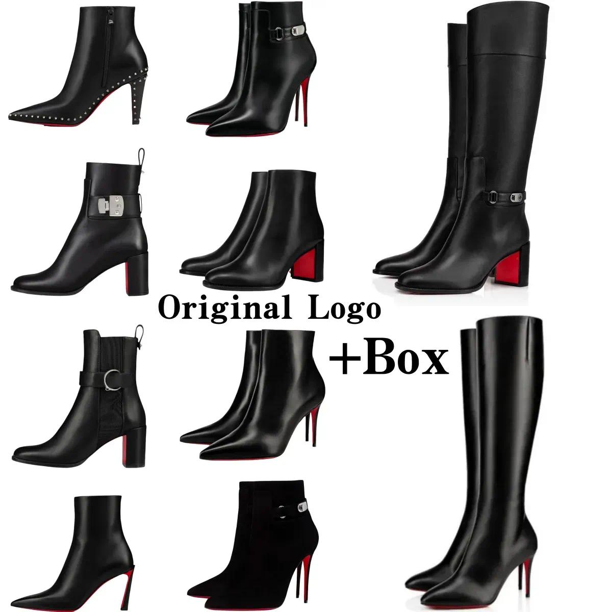 Chaussures à talons de créateur pour femmes, bottes en daim rouge brillant, bottes stiletto en cuir véritable avec sac à poussière, taille 35-43.