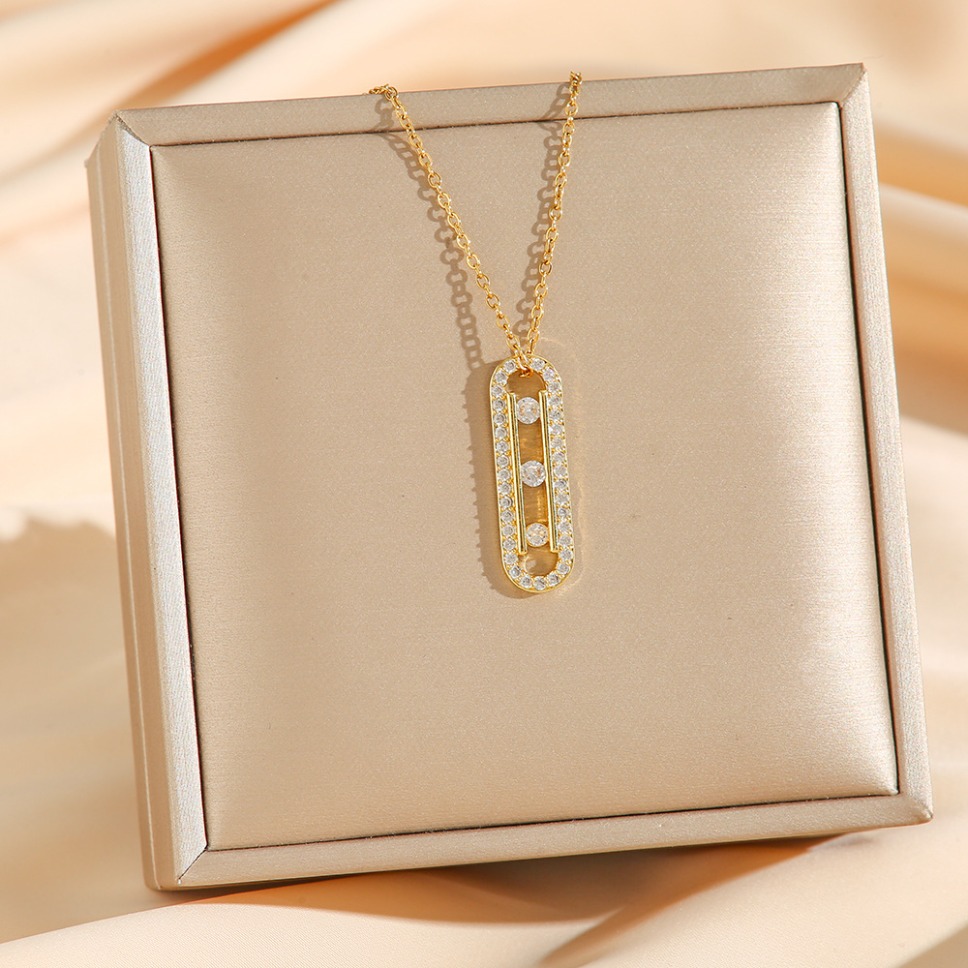 Designer necklace Gold Plated Rectangle Pendant Necklaces Sliding Cubic Zirconia Minimalist Elegant Women Daily Wear Statement Jewelry