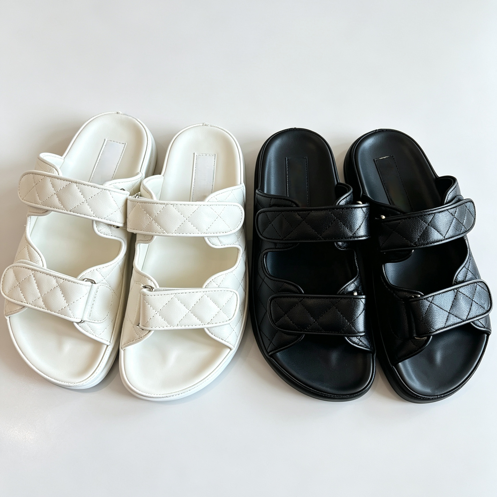 Designer Inspired Women Quilted Platform Slide Sandals Double Velcro Strap Thick Sole Summer Fashion Outdoor Slippers Wholesale