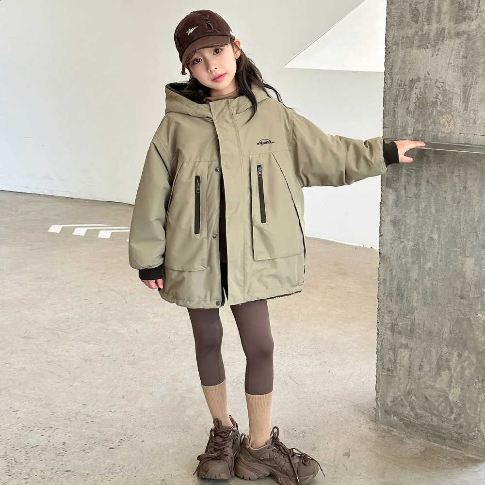Hooded Winter Warm Girls Boys Zip Track Reversible Jackets School Kids Thick Fleece Coat Top Children Outfit Windbreaker 5-16 YrW260917