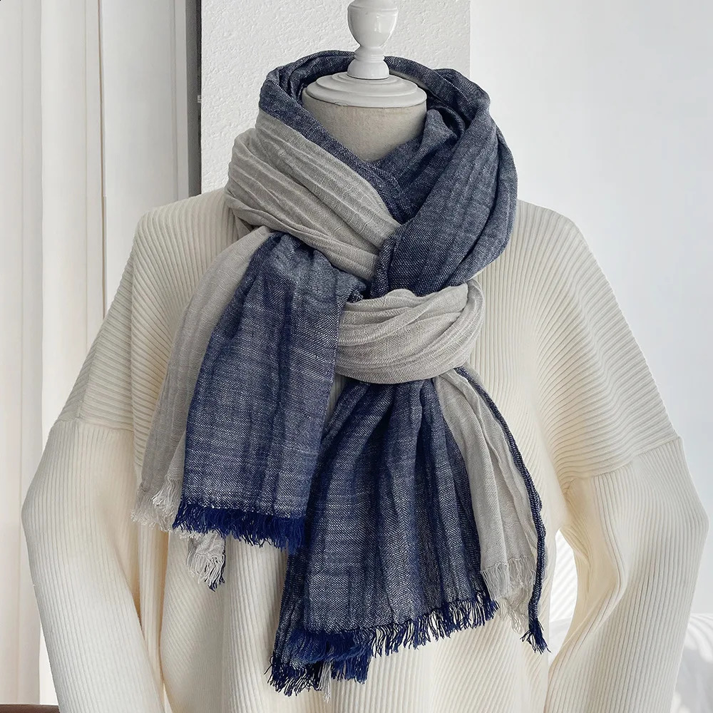 Japanese retro unisex contrasting cotton scarf autumn and winter color blocked tassel shawl men scarves 90x200cm 260917