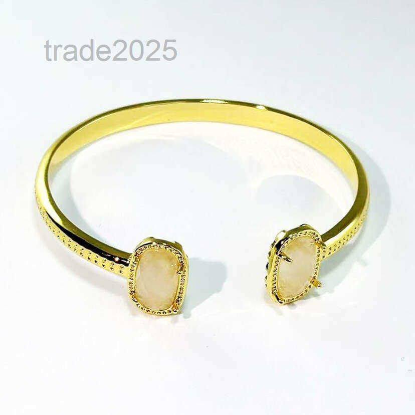 Kendricks Bracelet Scott Creative Design Oval Shaped White Crystal Tooth Stone C Shaped Open Bracelet Copper Plated Real Gold Sweet Kendricks Design