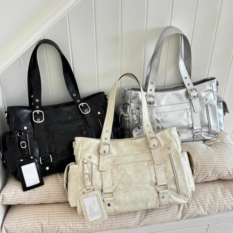 Sweet and cool style large capacity tote bag personalized versatile handbag biker bag simple shoulder bag commuting bag Cross Body