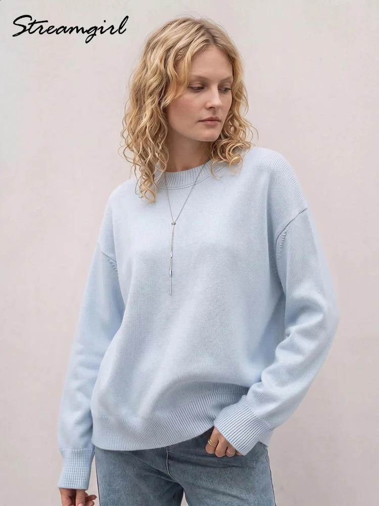 Light Blue Oversized Sweaters For Women Trend White Loose Sweater Casual Autumn Winter Warm Thick Knit Sweater Women Jumper 260917