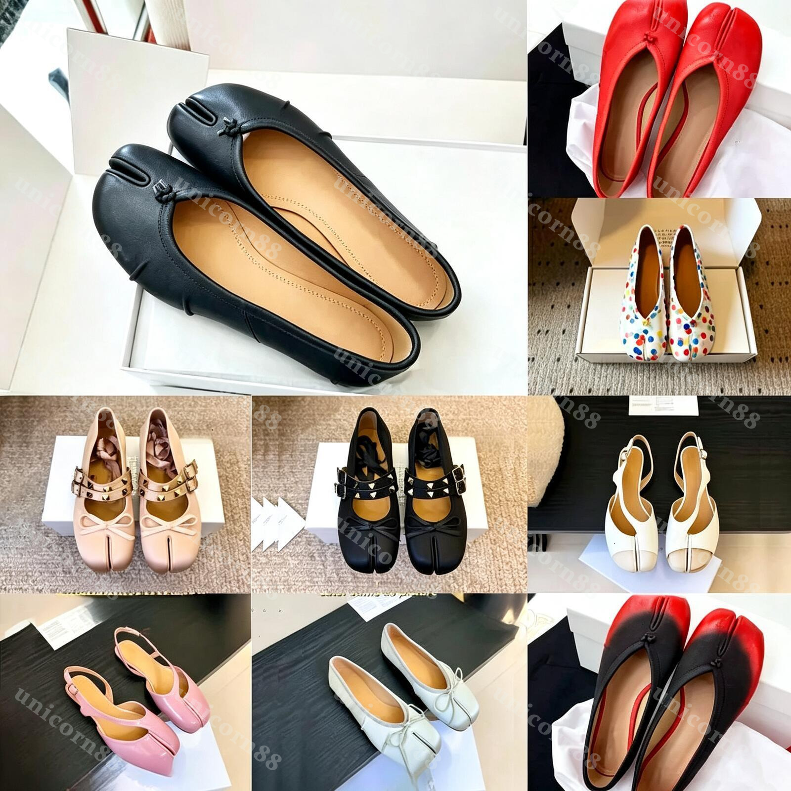 Top Quality Tabi Ballerina Graffiti Canvas Shoes Women Designer Sandal Half Casual Split Ballef Flat Leather Mirror Quality Ankle Heel Slip Boot Lam