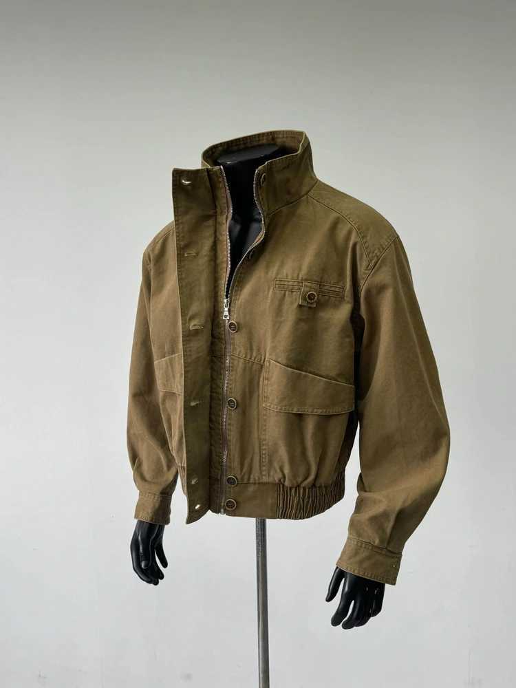 Retro Heavyweight Washed Short Collar Men's Work Jacket American Splicing Design Sense Outerwear Polyester Fiber Long Slve S26091843P5