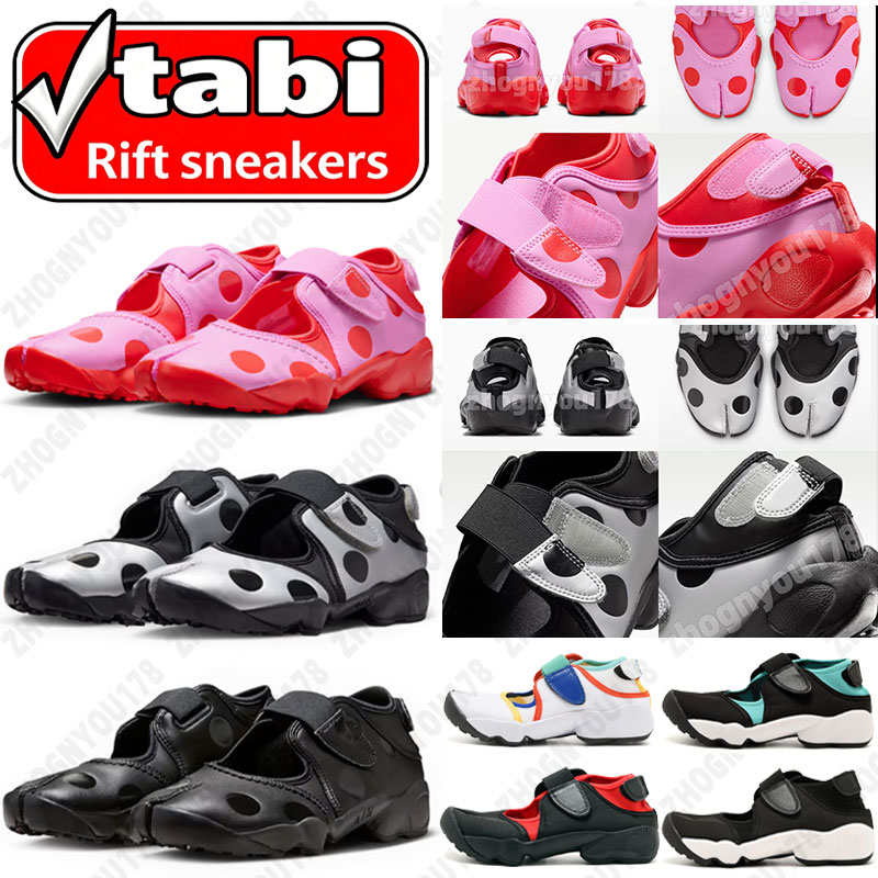 Rare tabi shoes Rift sneakers womens tabi rift trainers Split Toe Trainers Beach rifts Sandals Lightweight Black Metallic Silver polka dot adjustabl
