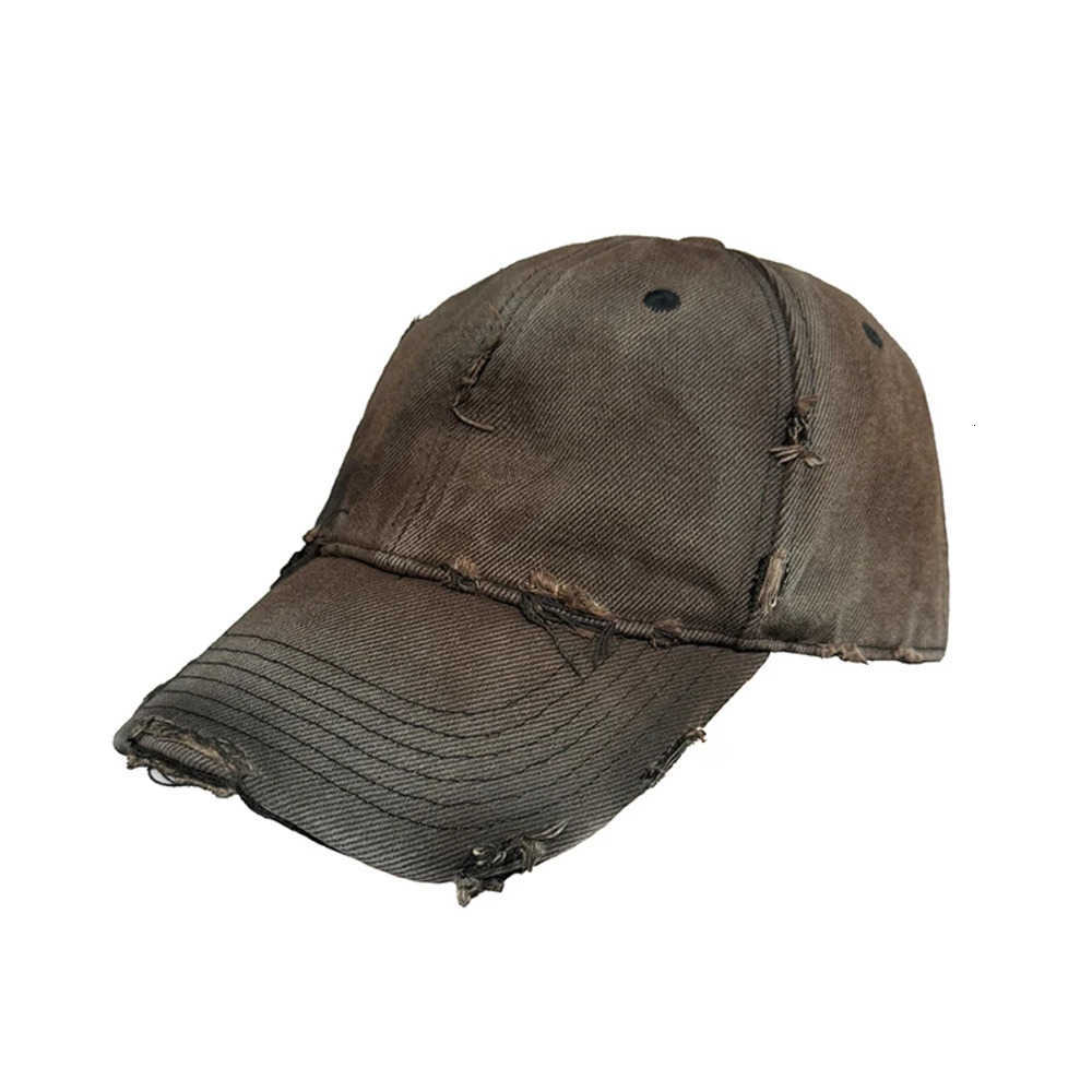 Ripped 2025 Niche Style Rust-color Hole Vintage Baseball Cap Man Woman Washed Embroidery Distressed Hip Hop Punk Hat J260917